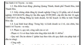 Giấy phép môi trường của Toyota Doanh Thu- Thanh Hóa